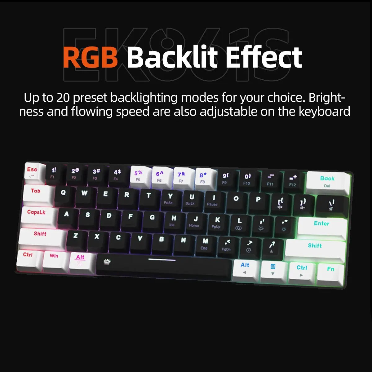 DAREU EK861S RGB Wired Mechanical Keyboard 61 Keys Red Switches ABS Keycaps N-key Rollover with Magnetic Feet