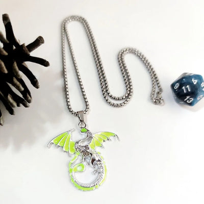 Luminous Dragon Necklace punk Glowing Night Fluorescence Antique Silver Plated Glow In The Dark Necklace for Men Women Party