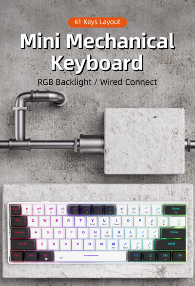 DAREU EK861S RGB Wired Mechanical Keyboard 61 Keys Red Switches ABS Keycaps N-key Rollover with Magnetic Feet