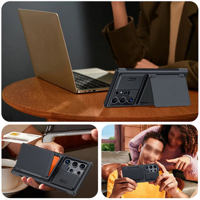 For Samsung Galaxy S24 Ultra Frosted Anti-Slip Matte Shockproof Airbag Wallet Phone Case Slide Camera Cover Full Coverage Case