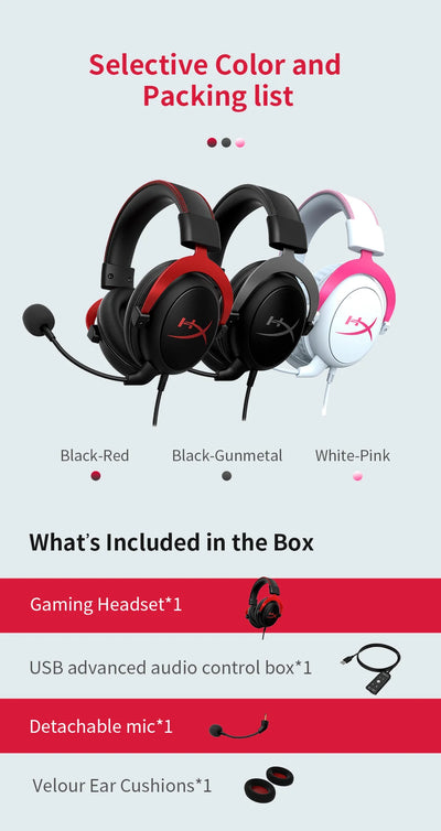 Original HyperX Cloud 2 II Gaming Wire Headset With HiFi 7.1 Surround Sound Microphone Game Headphone For PC PS4