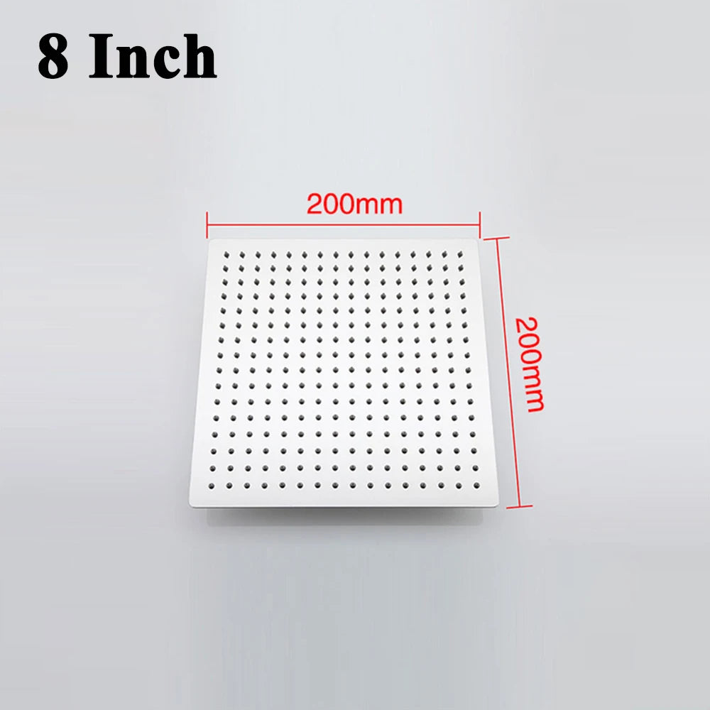 8/10/12 Inch Rainfall Shower Heads Stainless Steel Square Showerhead Ultra Thin Waterfall Shower Head Pressurized Shower Head