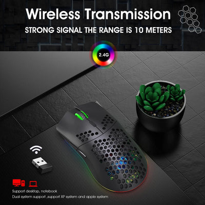 New T66 Rechargeable USB 2.4G Wireless Honeycomb Gaming Mouse RGB Lighting Mice Gamer Mouse For Notebook Desktop PC Computers