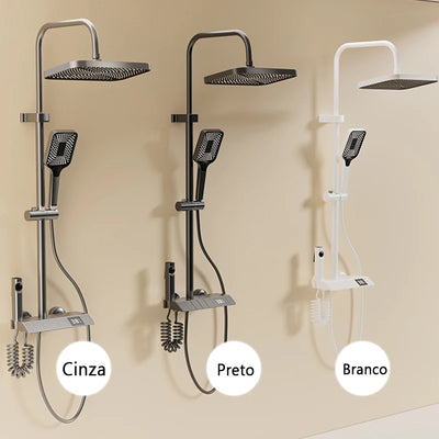 Bathroom Shower Full Set Black White Gray Bathtub Shower System Rain Pressurized Digital LED Shower Sets Hot Cold Shower Faucet