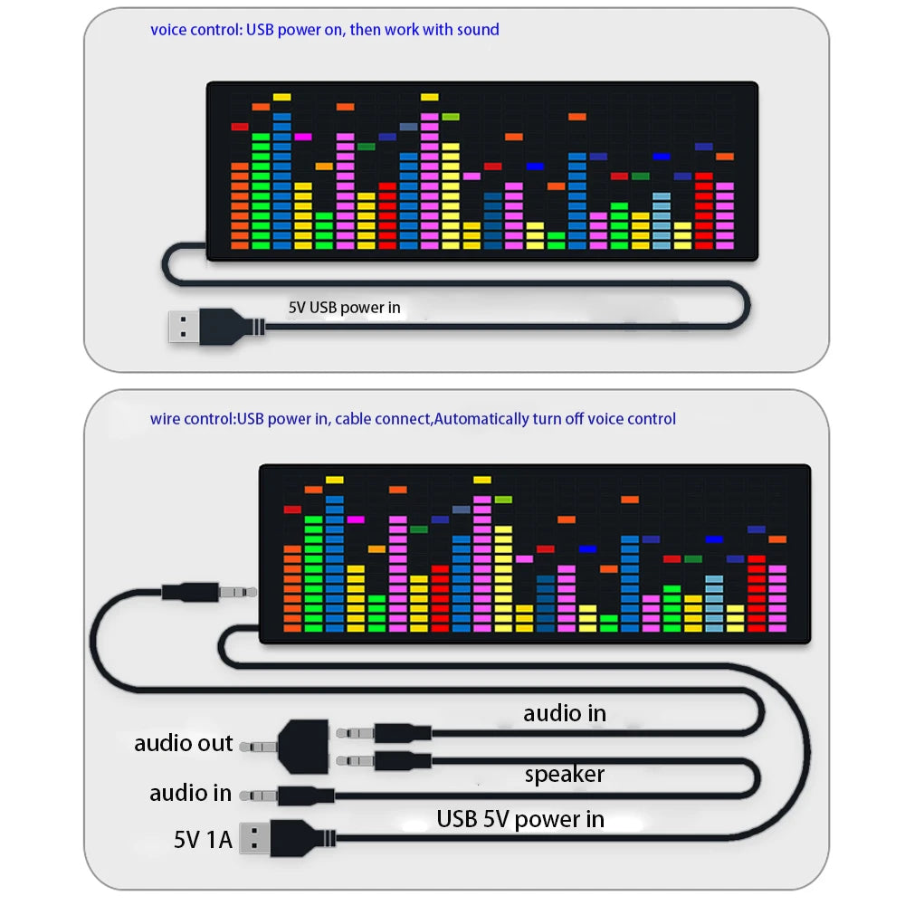 LED music Spectrum rhythm lights voice sensor 1624 RGB atmosphere level indicator with clock display