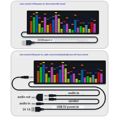 LED music Spectrum rhythm lights voice sensor 1624 RGB atmosphere level indicator with clock display