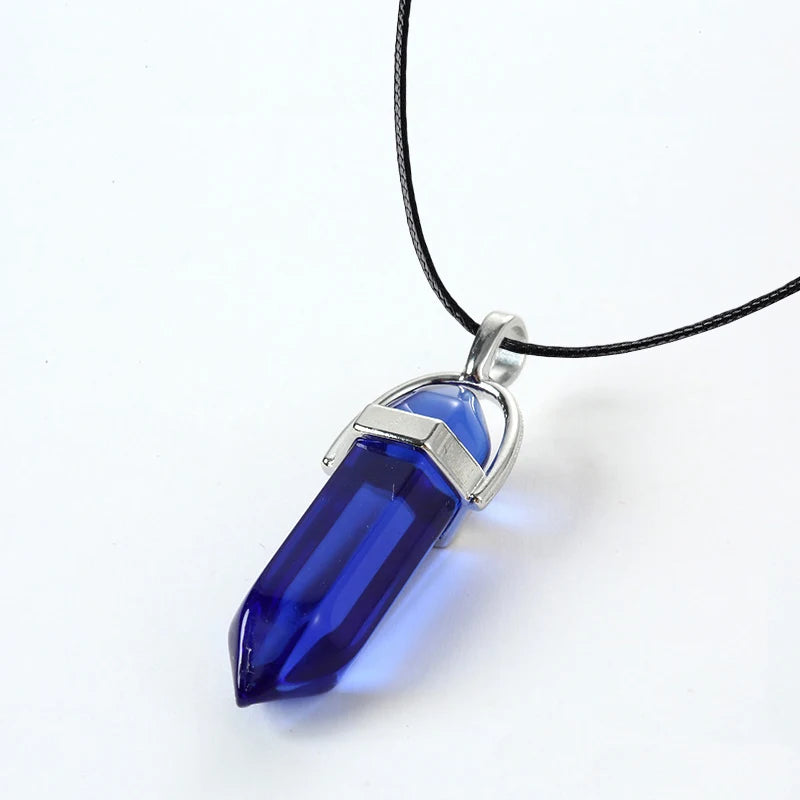 2023 Hexagonal Column Quartz Necklaces Turquoises Pink Crystal Pendent Necklace For Women Chain Natural Stone Choker Jewelry