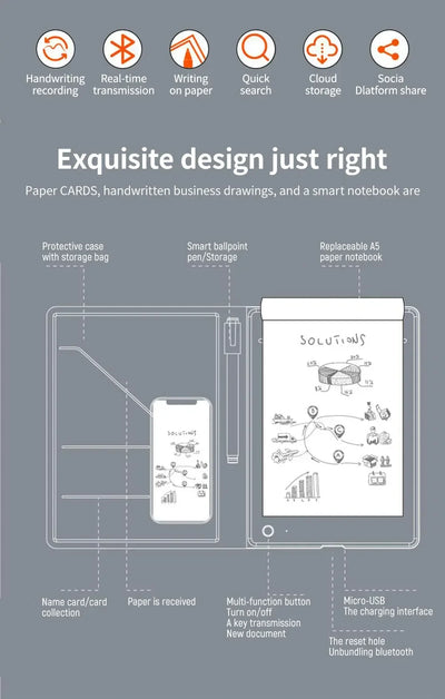 Aulidtech iNote Bluetooth Digital Smart Notebook A5 Paper Writing Board Tablet 10 Inch Smart Notebook Drawing Note Pad