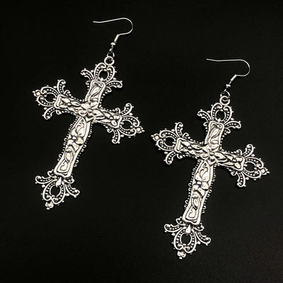 Large Detailed Cross Drill Pendant Jewel Necklace Silver Color Tone Gothic Punk Jewellery Fashion Charm Statement Women Gift(Red