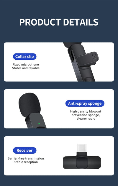 Basix 2.4G Wireless Lavalier Microphone Portable Audio Video Recording Mini Mic for iPhone Android Live Broadcast Gaming Phone