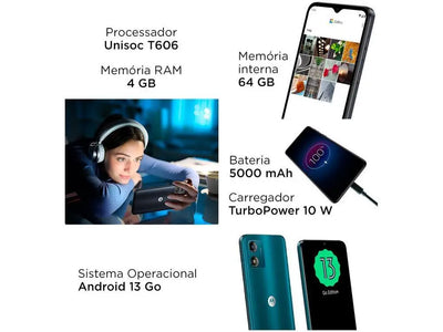 Smartphone Motorola Moto E13 64GB Green 4G Octa-Core 4GB RAM 6,5 "Camera. 13MP + Selfie 5MP Dual Chip