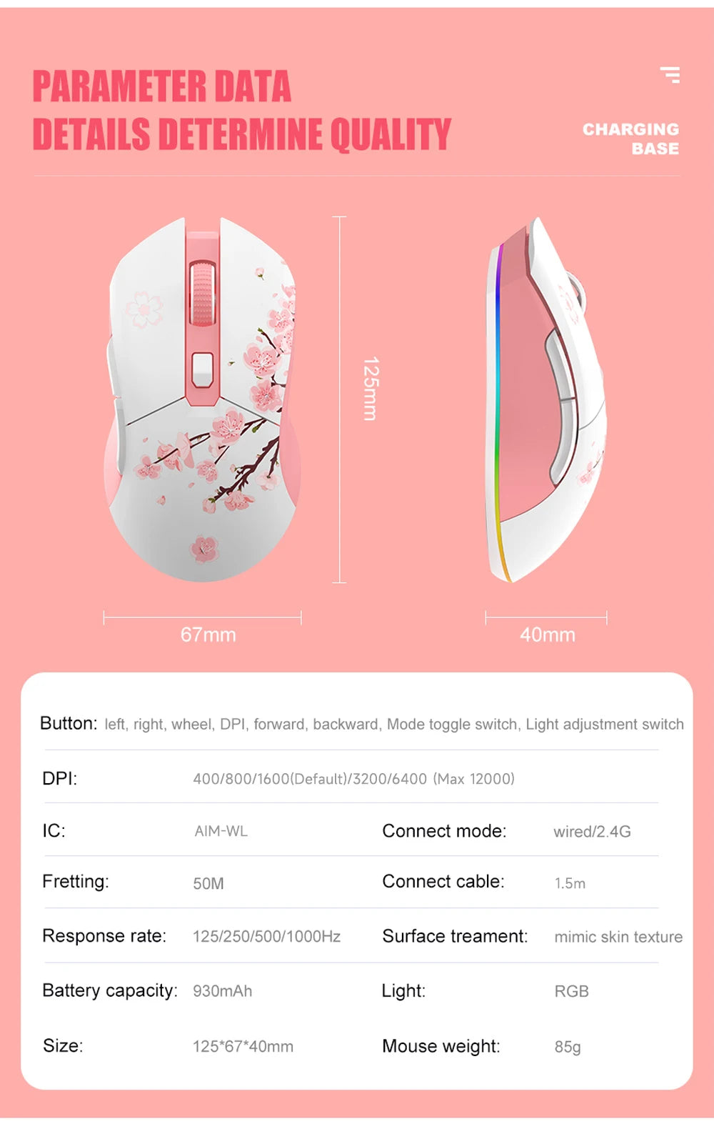 DAREU Dual Modes Gamer Mouse RGB 2.4G Wireless Wired Gaming Mice Built-in 930mAh Recharging Battery with Macro Set for PC Laptop