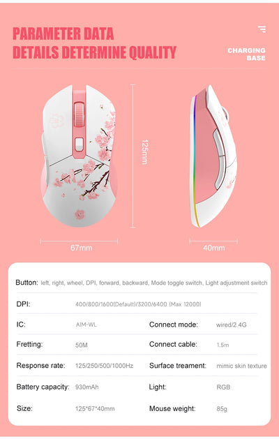 DAREU Dual Modes Gamer Mouse RGB 2.4G Wireless Wired Gaming Mice Built-in 930mAh Recharging Battery with Macro Set for PC Laptop